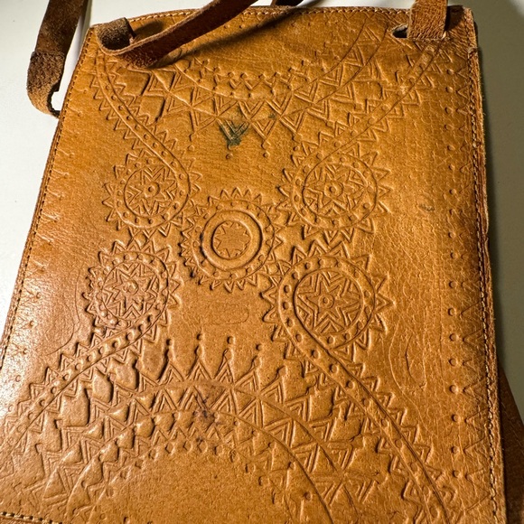 Nice Vintage Hand Made Mexican Tan Brown Leather BOHO Hippy Bag Purse 70s - Picture 7 of 12